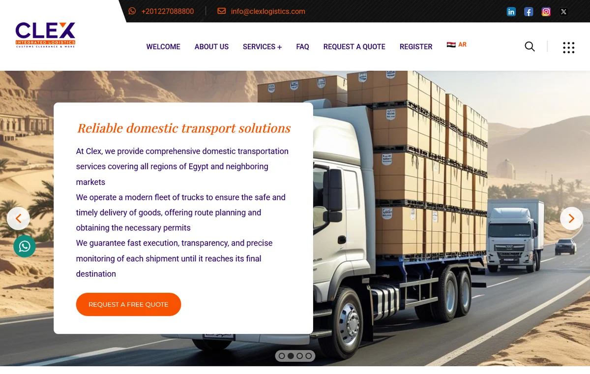 Clex Logistics real website screenshot